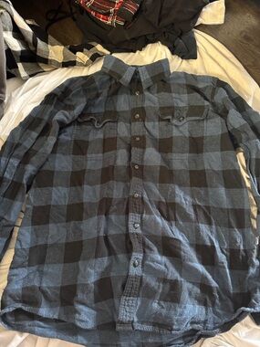 Sonoma Blue and Black Plaid Button-Down Shirt